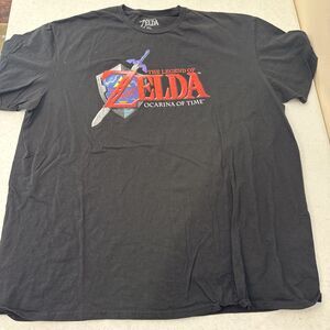 The Legend of Zelda Ocarina of Time Logo T-shirt Size 2XL Black Short Sleeved